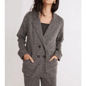 MADEWELL Brushed Knit Redford Blazer In Houndstooth Check Black Women Size Small